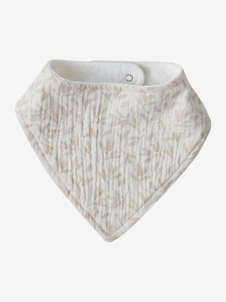 Lot de 3 bavoirs bandanas en gaze de coton beige imprimé+blanc+bleu glacier+écru+lot renard+lot vert panda+vieux rose 3 - vertbaudet enfant 