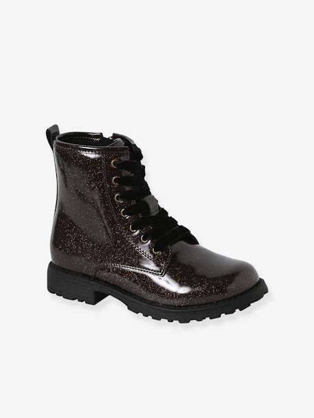 Boots vernies lacées et zippées fille bronze+lot noir+noir 1 - vertbaudet enfant 