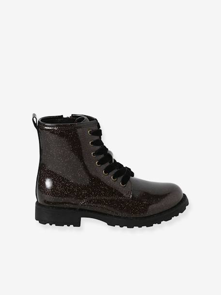 Boots vernies lacées et zippées fille bronze+lot noir+noir 2 - vertbaudet enfant 