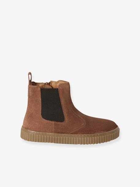 Boots Chelsea cuir élastiquées et zippées camel 2 - vertbaudet enfant 