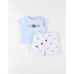 Ensemble t-shirt + short imprimé animalier écru/bleu clair  - vertbaudet enfant