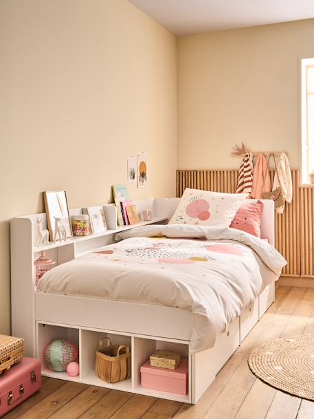 Lit plateforme enfant avec rangements BASEO blanc+bleu grisé+rose nude 4 - vertbaudet enfant 