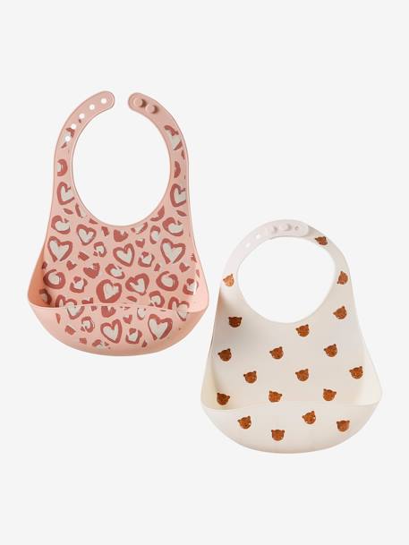 Lot de 2 bavoirs en silicone Lovely Leo+marron+vert sauge 1 - vertbaudet enfant 