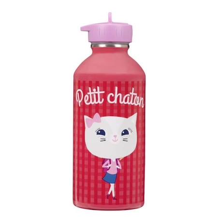 Fille-Accessoires-Gourde enfant Acier inoxydable - Facile à nettoyer - Gourde réutilisable - Contenance 300ml - 17 cm x 6,5 cm - Rouge - Petit chaton