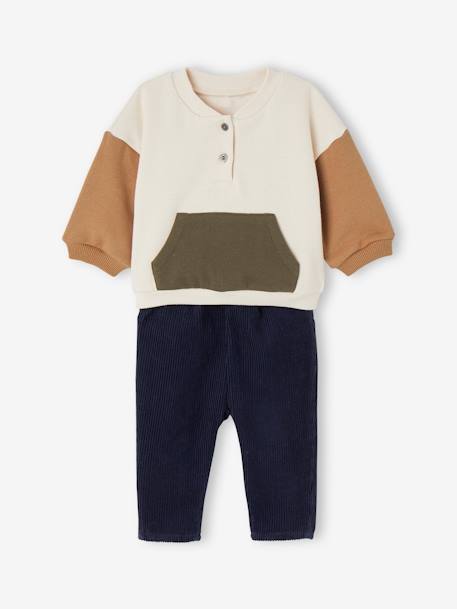 Ensemble bébé sweat en molleton + pantalon en velours ivoire+vanille 13 - vertbaudet enfant 