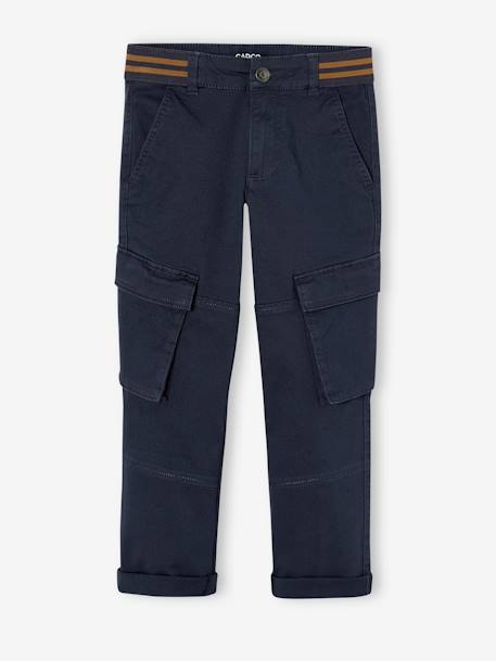 Pantalon cargo droit MorphologiK garçon tour de hanches fin bleu nuit+bronze 3 - vertbaudet enfant 