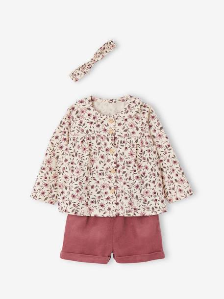 Bébé-Ensemble 3 pièces bébé fille tee-shirt, short velours et bandeau