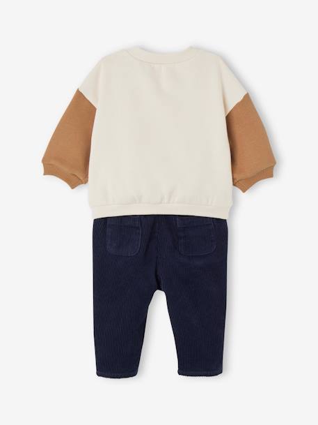 Ensemble bébé sweat en molleton + pantalon en velours ivoire+vanille 16 - vertbaudet enfant 