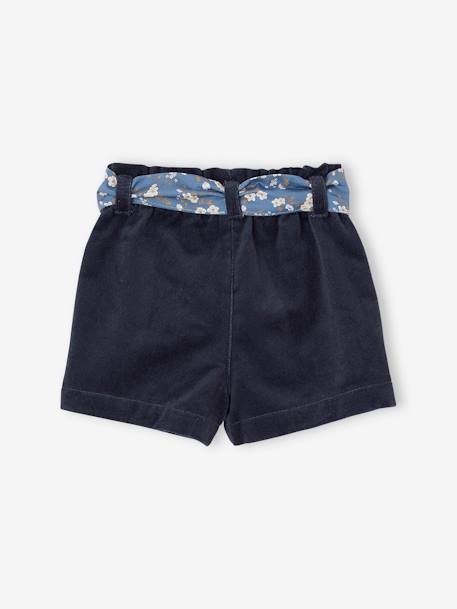 Short en velours lisse ceinture à nouer à fleurs bébé marine 2 - vertbaudet enfant 