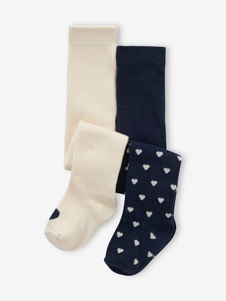 Lot de 2 paires de collants bébé fille motifs coeurs Marine/écru 1 - vertbaudet enfant 