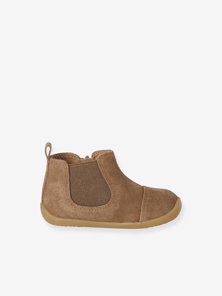 Boots souples en cuir zippées et élastiquées camel+marine 2 - vertbaudet enfant 