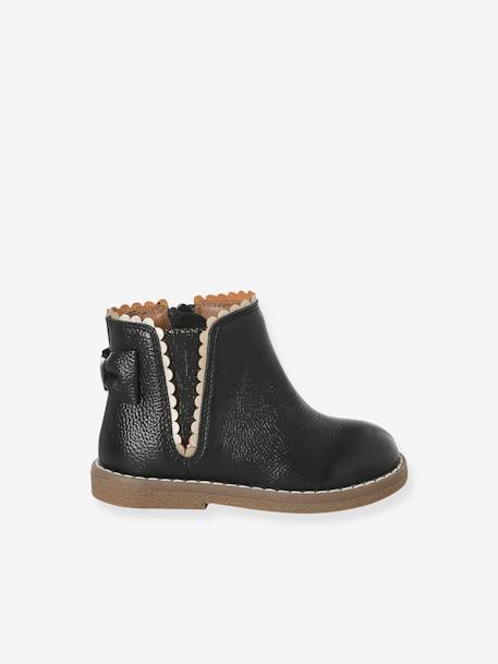 Boots cuir bébé fille élastiqués CAMEL+marine+noir 18 - vertbaudet enfant 