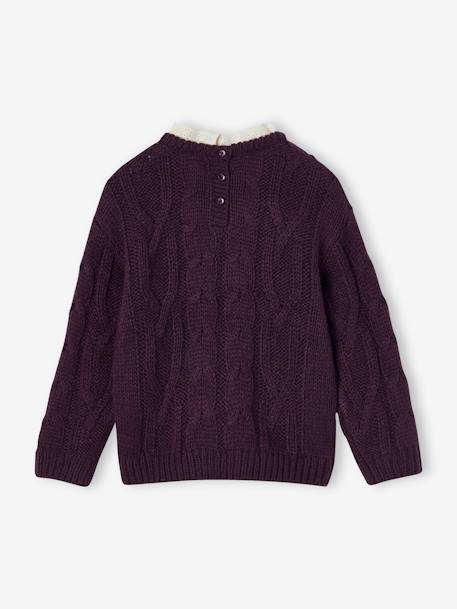 Pull à torsades col broderie anglaise fille prune 3 - vertbaudet enfant 