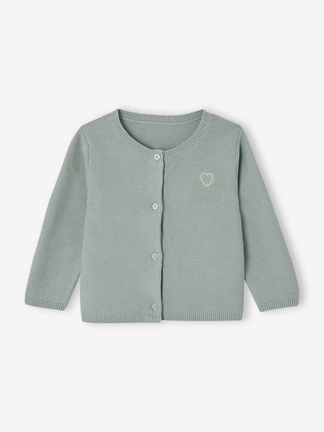 Cardigan broderie dorée coeur bébé BASICS ivoire+vert sauge+vieux rose 5 - vertbaudet enfant 