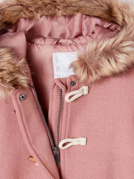 Duffle-coat à capuche en drap de laine fille fermé par brandebourgs blush+camel 8 - vertbaudet enfant 