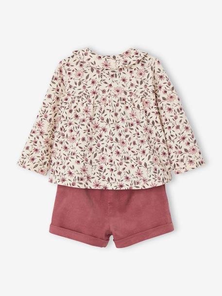 Ensemble 3 pièces bébé fille tee-shirt, short velours et bandeau vert foncé+violine 14 - vertbaudet enfant 