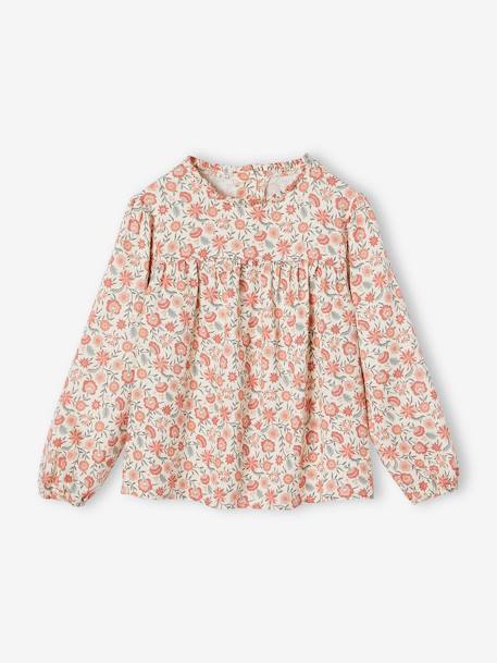 Blouse  à fleurs fille écru+indigo+rose poudré+vert sauge 2 - vertbaudet enfant 