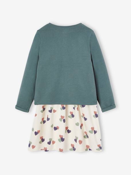 Ensemble fille cardigan et robe imprimée fleurs moutarde+rose+vert émeraude 20 - vertbaudet enfant 