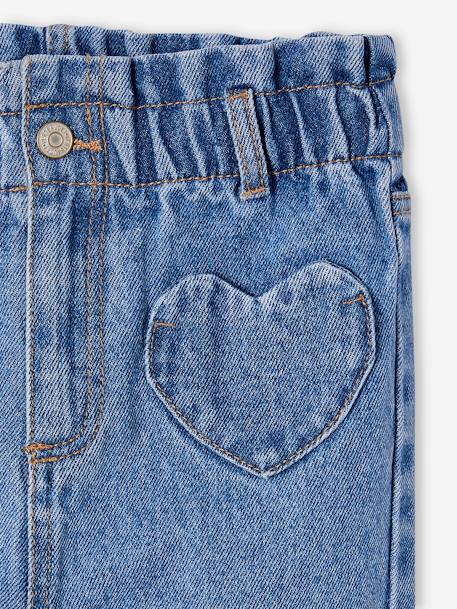 Jean paperbag fille poches coeur bleu moyen+denim brut 4 - vertbaudet enfant 