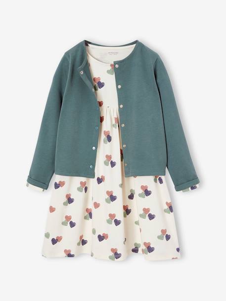 Fille-Ensemble-Ensemble fille cardigan et robe imprimée fleurs