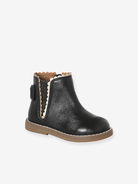 Boots cuir bébé fille élastiqués CAMEL+marine+noir 17 - vertbaudet enfant 