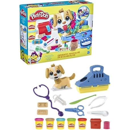 Play-Doh Le cabinet vétérinaire avec chien, avec 5 pots de pâte à modeler et 10 outils, jouet périscolaire, Les classiques JAUNE 1 - vertbaudet enfant 