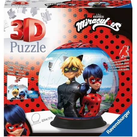 Puzzle 3D Miraculous Ladybug et Chat Noir - Ravensburger - 72 pièces - Dès 6 ans NOIR 1 - vertbaudet enfant 