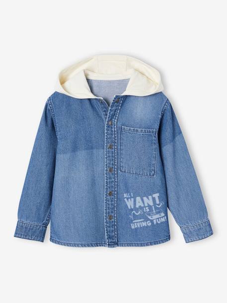 Chemise à capuche animation patchs en denim garçon double stone 1 - vertbaudet enfant 