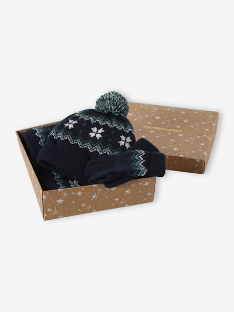 Coffret Noël Flocon garçon bonnet + snood + gants/mitaines marine 3 - vertbaudet enfant 