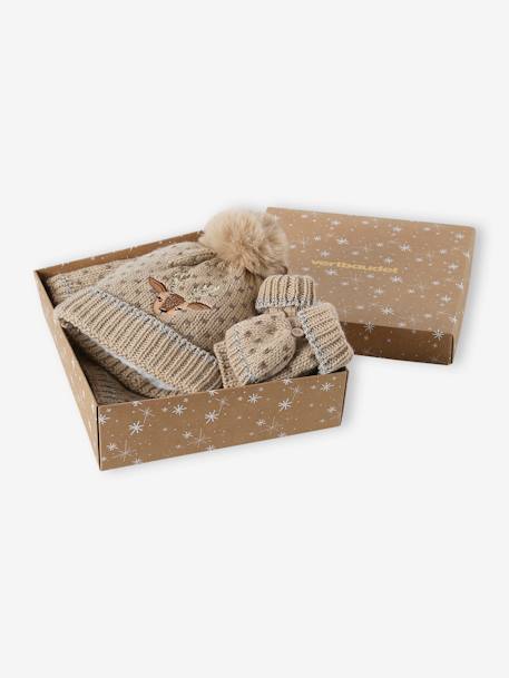 Coffret de Noël 'Biche' fille ensemble bonnet + snood + mitaines beige doré 3 - vertbaudet enfant 