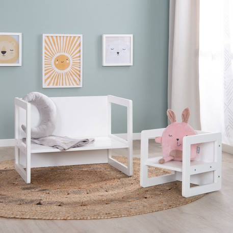 ROBA Ensemble Table et Chaise Réversible pour Enfant - Convertible en Banc et Tabouret - 3 Hauteurs Différentes - Bois Blanc BLANC 5 - vertbaudet enfant 