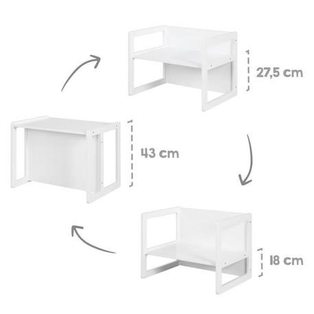 ROBA Ensemble Table et Chaise Réversible pour Enfant - Convertible en Banc et Tabouret - 3 Hauteurs Différentes - Bois Blanc BLANC 4 - vertbaudet enfant 