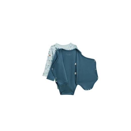 Lot de 2 bodies bébé manches longues ouverture croisée Blue Family BLEU 4 - vertbaudet enfant 