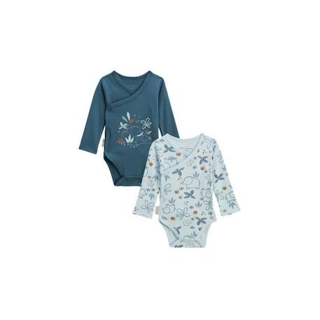 Lot de 2 bodies bébé manches longues ouverture croisée Blue Family BLEU 1 - vertbaudet enfant 