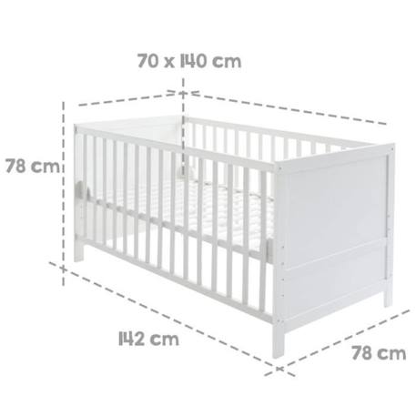 ROBA Lit Bébé Évolutif 70x140 - Réglable en Hauteur - 3 Barreaux Amovibles - Coins de Transformation Inclus - Bois Blanc BLANC 3 - vertbaudet enfant 