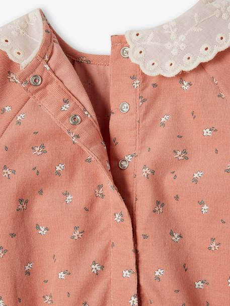 Barboteuse en velours imprimé fleurs bébé col en broderie anglaise rose 4 - vertbaudet enfant 