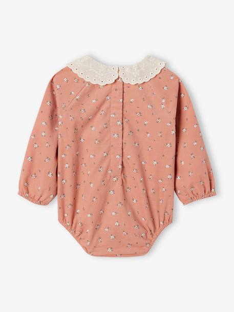 Barboteuse en velours imprimé fleurs bébé col en broderie anglaise rose 2 - vertbaudet enfant 