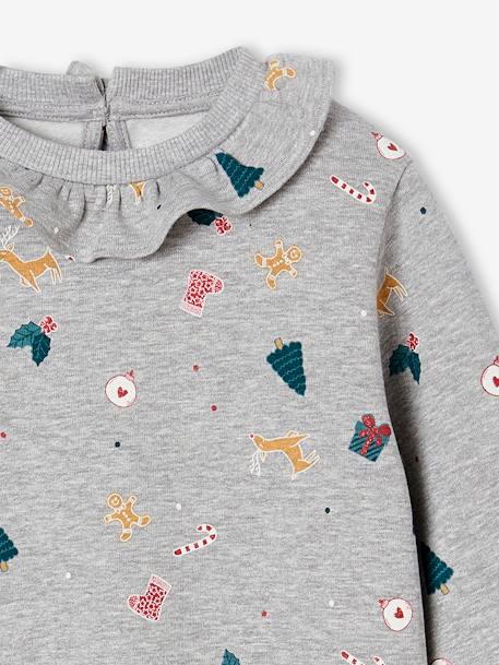 Sweat de Noël à colerette imprimé fille gris chiné 3 - vertbaudet enfant 