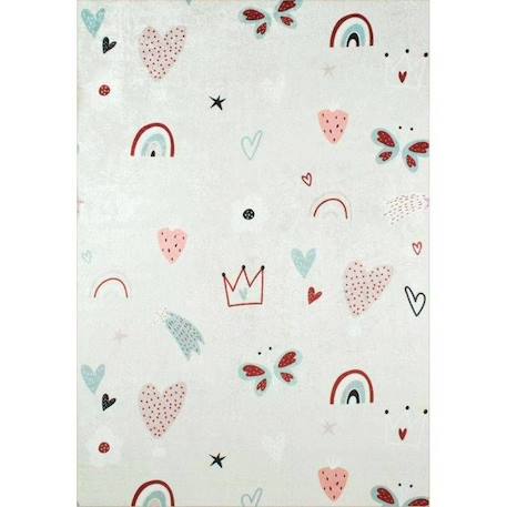 Tapis chambre enfant - Coeur et Arc En Ciel Rose - 120 x 160 cm Rose - Nazar Rugs BLANC 1 - vertbaudet enfant 