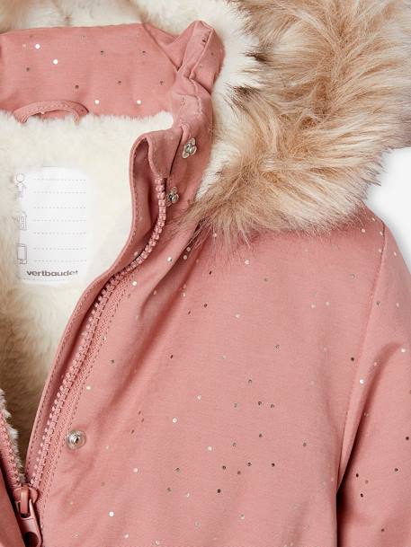 Parka à paillettes glitter fille doublée fausse fourrure blush+vert émeraude 4 - vertbaudet enfant 