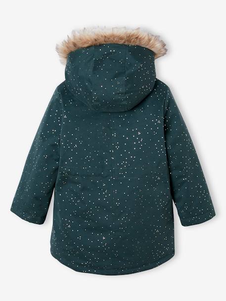 Parka à paillettes glitter fille doublée fausse fourrure blush+vert émeraude 11 - vertbaudet enfant 