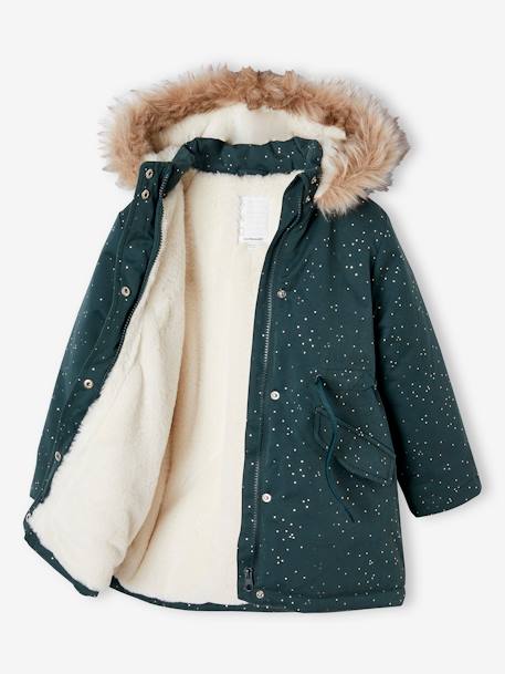 Parka à paillettes glitter fille doublée fausse fourrure blush+vert émeraude 10 - vertbaudet enfant 