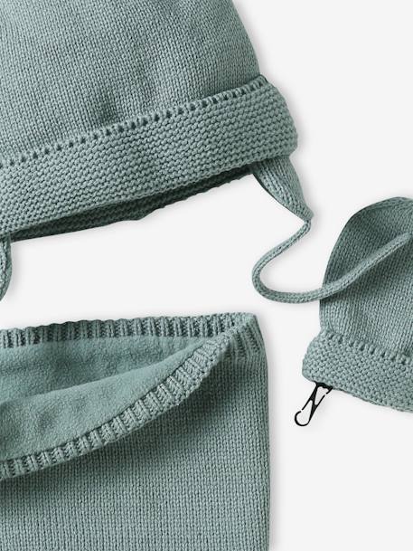 Ensemble bébé garçon bonnet + snood + moufles BASICS bleu grisé+vert d'eau 12 - vertbaudet enfant 