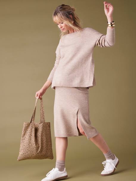 Ensemble pull et jupe tricot taupe 2 - vertbaudet enfant 