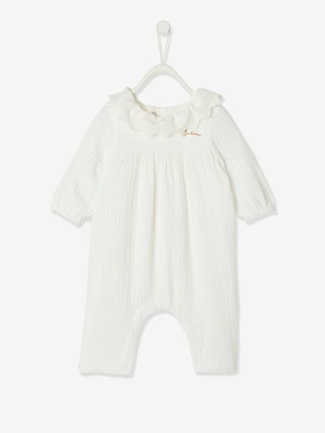 Combinaison en gaze de coton doublé bébé cappuccino+ivoire 6 - vertbaudet enfant 