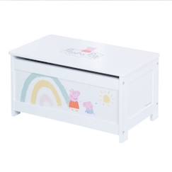 Chambre et rangement-ROBA Peppa Pig Coffre à Jouets en Bois - Couvercle Rabattable - Motif de la Truie - Rose / Blanc