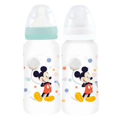 Puériculture-Repas-LOT DE 2 BIBERONS 360 ML ANTI-COLIQUES TETINE DEBIT 3 POSITIONS MICKEY