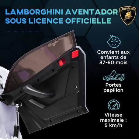 Voiture électrique enfant licence Lamborghini Aventador roadster SVJ télécommande effets sonores lumineux blanc BLANC 4 - vertbaudet enfant 