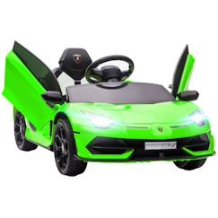 Jouet-Jeux de plein air-Véhicules enfant-Voiture électrique enfant licence Lamborghini Aventador roadster SVJ télécommande effets sonores lumineux vert