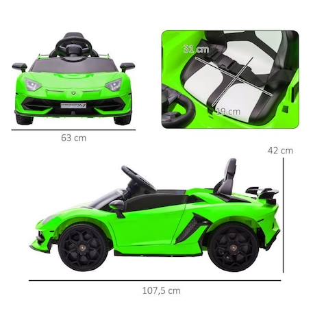 Voiture électrique enfant licence Lamborghini Aventador roadster SVJ télécommande effets sonores lumineux vert VERT 3 - vertbaudet enfant 